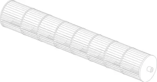 BOSCH Querstromrotor in zylindrischer Form mit mehreren Gitterelementen für Luftzirkulation, dargestellt in Draufsicht ohne Farbinformationen.